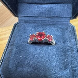 Elegant Silver Ring with Red Cubic Zirconia